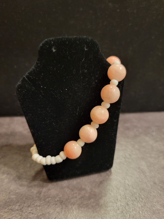 Stretch Bracelet - Peach & White - Approx. 7 1/2"