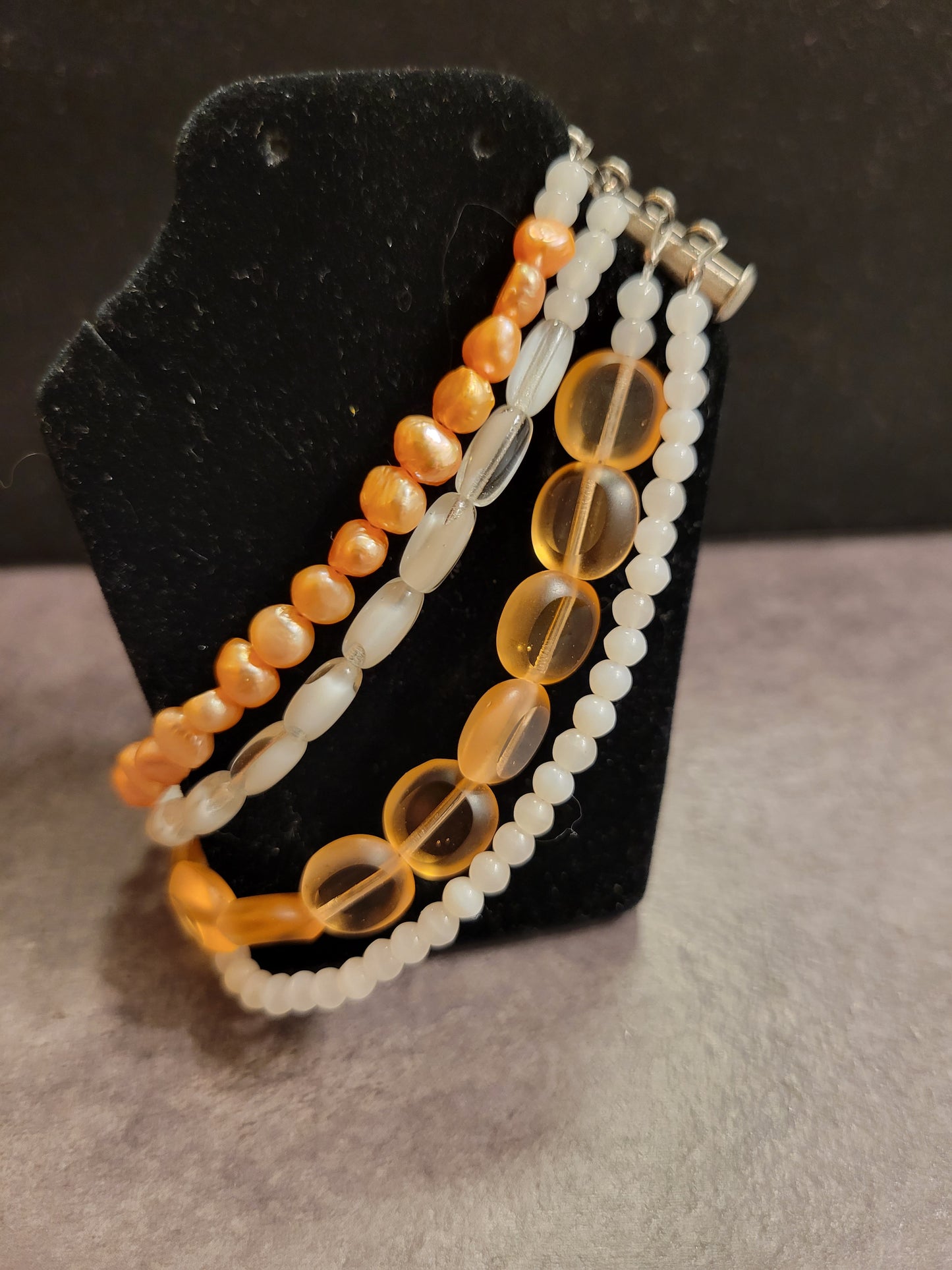 4 Strand Bracelet - Peach & white - Approx. 8"