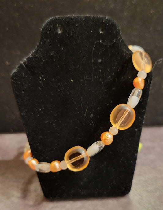 Bracelet - Peach & White - Approx. 7 1/2"