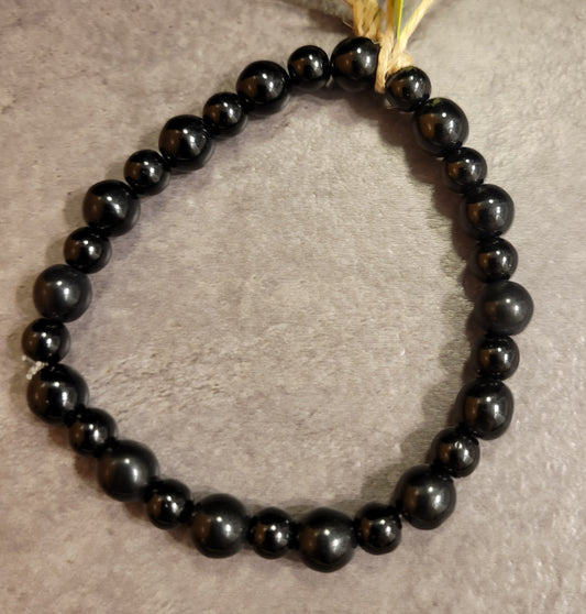 Stretch Bracelet - Black Glass Beads - Approx. 7 1/2"