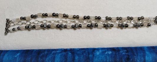 Bracelet - 3 Strand - Gray & Silver - Approx. 8 1/4"