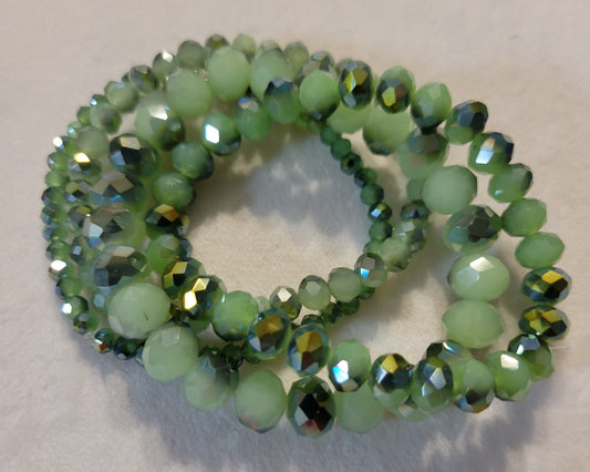 Stretch Bracelet - Green Faceted 4 mm Glass beads - Approx. 7 1/2"