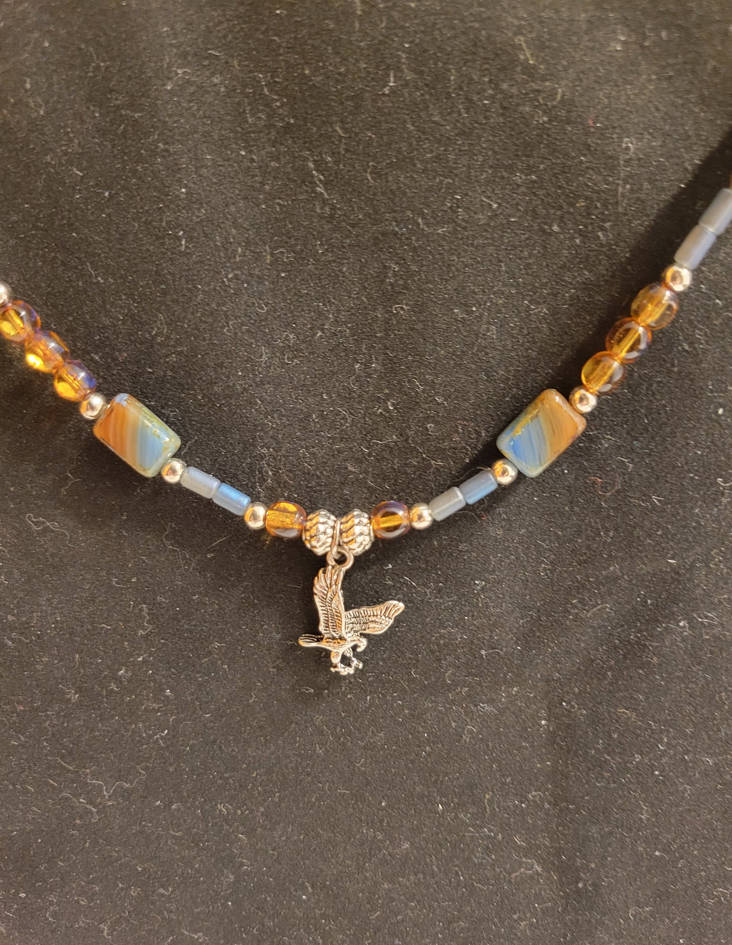 Brown & Blue Eagle Necklace - Approx. 19"