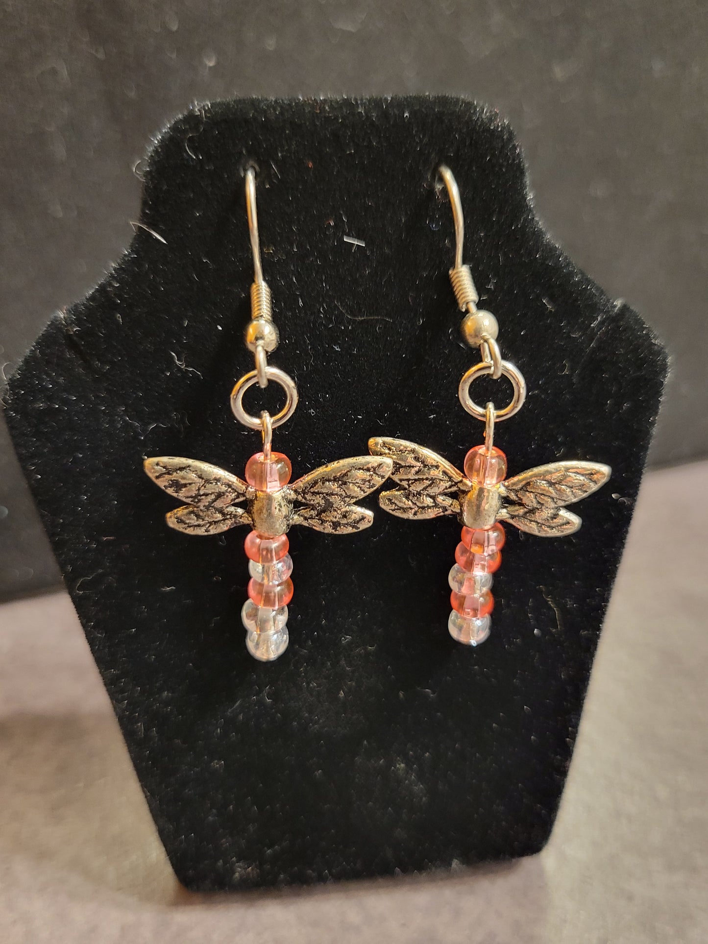 Dragonfly Earrings - Pink & Silver