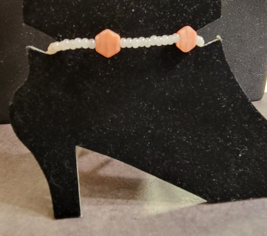 Anklet - Pink & White - Approx. 9 1/2"