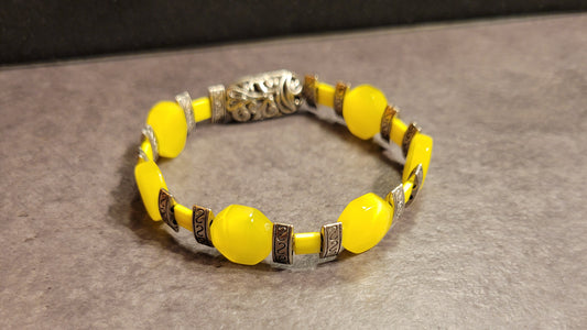 Stretch Bracelet - Yellow & Silver - Approx. 7 1/2"