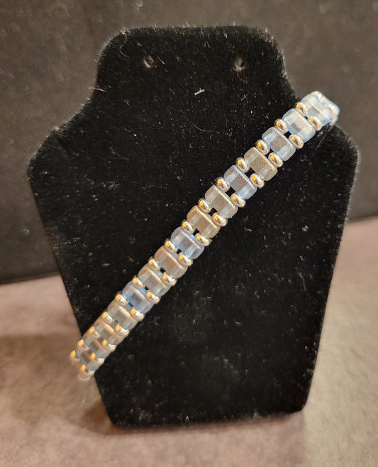 Stretch Bracelet - Blue & Silver - Approx. 7 1/2"