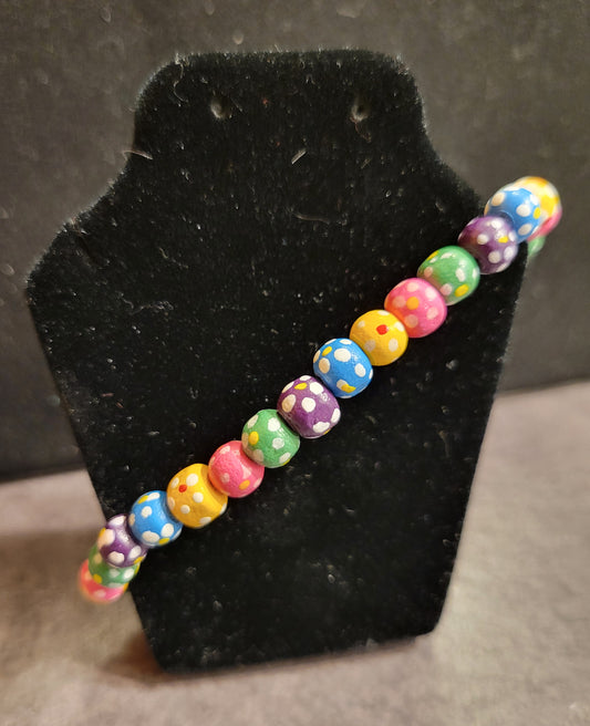 Stretch Bracelet - Painted Wooden Beads - Approx. 7 1/2"