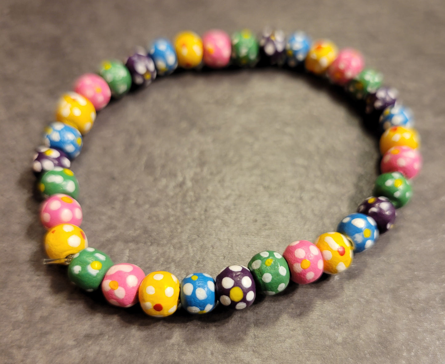 Stretch Bracelet - Painted Wooden Beads - Approx. 7 1/2"