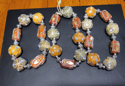 Orange, brown, & silver stretch Bracelet