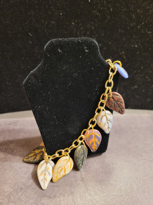 Leaf Charm Bracelet - Lobster Claw clasp - Up to 7 3/4"
