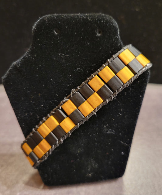 Black & Gold Tila Wrap Bracelet - Approx 7 1/4"
