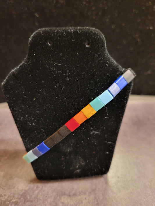 Rainbow Tila Stretch Bracelet - Approx. 7 1/2"