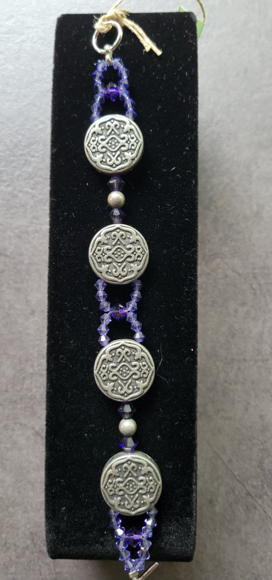 Purple Swarovski bicones & Silver Toggle Bracelet, Approx. 7 3/4"