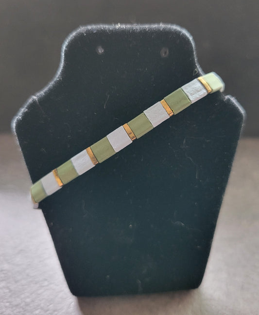 Blue & Green Tila Stretch Bracelet - Approx. 7 1/2"