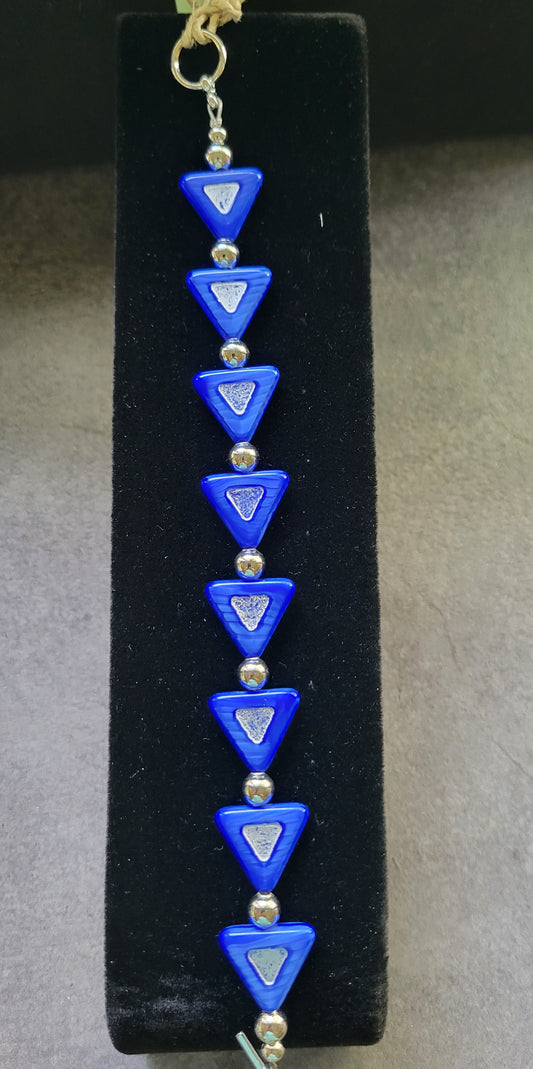 Blue Triangle & Silver Toggle Bracelet - Approx. 8"