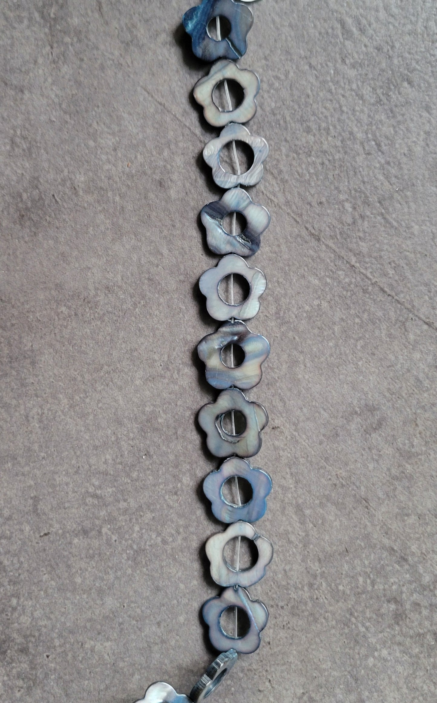 Blue Steel Mother-of-Pearl Shell (dyed) Flower Beads - approx. 16" strand