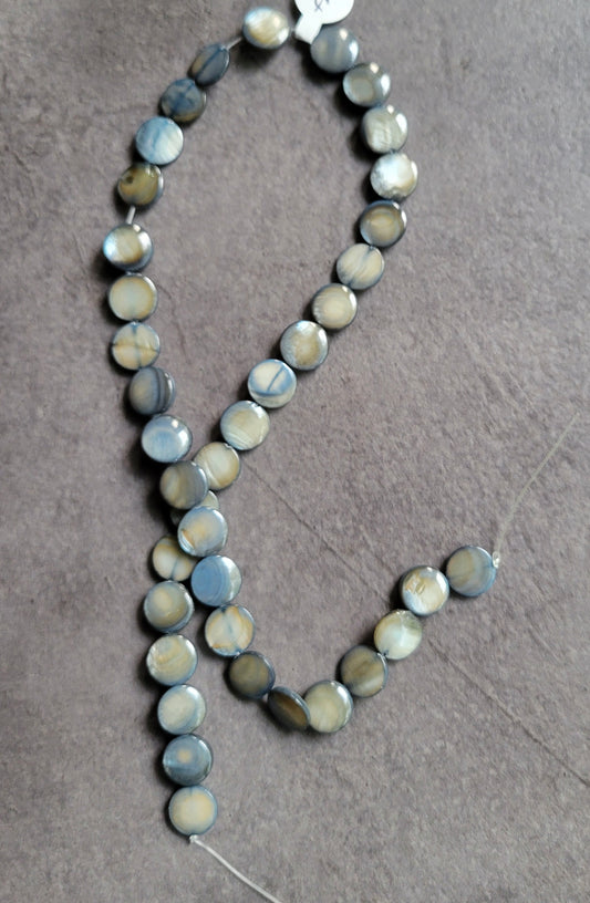 Blue Steel Mother-of-Pearl Shell (dyed) Beads - Approx, 16" strand